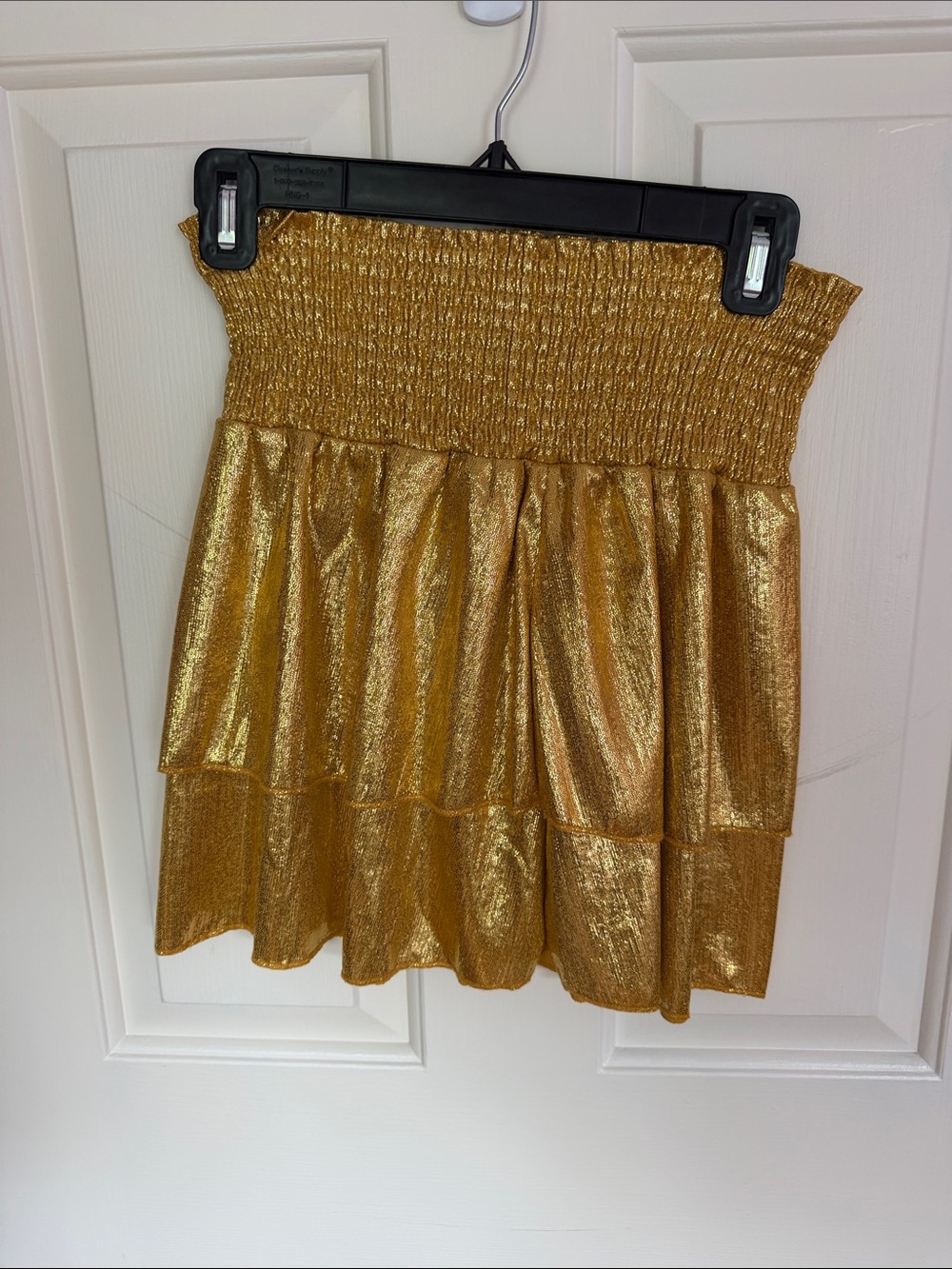 Gold Metallic Smocked Tiered Mini Skirt